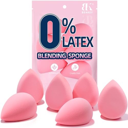 BEAKEY Flat Duo Makeup Sponge of 6, Super Soft 0 Latex Blending Sponge for Flawless Application - Liquid, Cream, Powder, Patented Design,Pink
