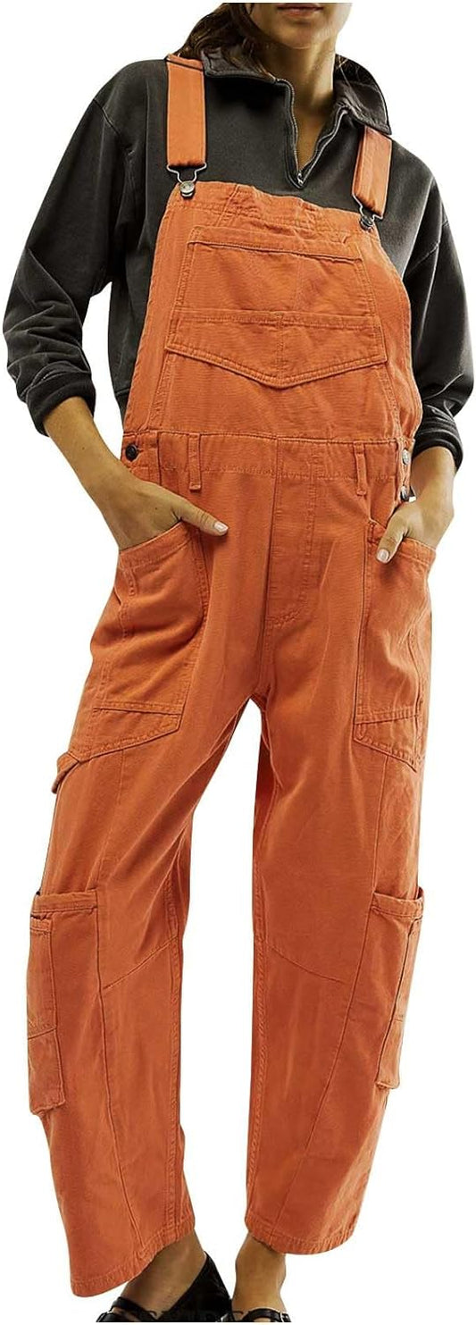 BADHUB Women's Denim Bib Overalls Casual Loose Fit Sleeveless Adjustable Straps Jean Pants Dungaree Jumpsuit Long Rompers