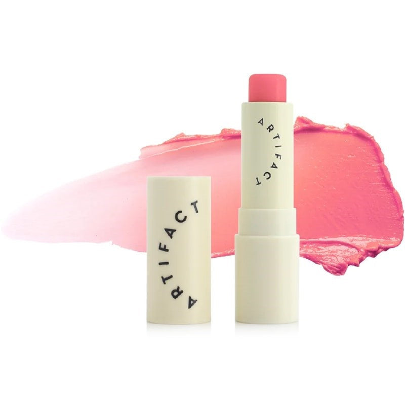 Artifact Soft Sail Blurring Tinted Lip Balm - Apres Swim 10 g showing open tube with color swatch in background