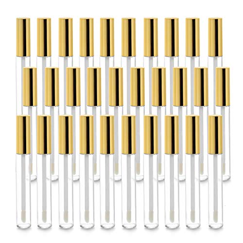 Vumdua 30 Pcs 10ml Empty Lip Gloss Tubes Containers, Refillable Lip Balm Bottles for DIY Makeup Such as Lip Samples, Homemade Lip Balm (Gold)