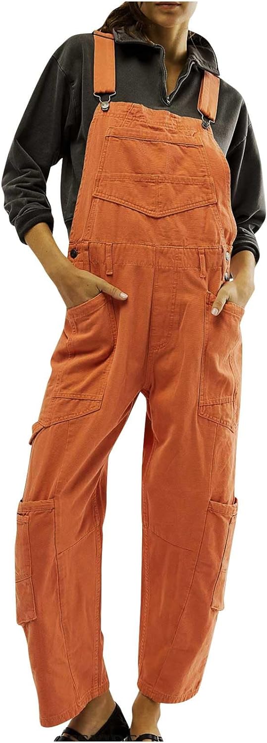 BADHUB Women's Denim Bib Overalls Casual Loose Fit Sleeveless Adjustable Straps Jean Pants Dungaree Jumpsuit Long Rompers