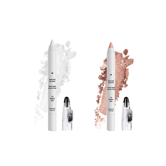 shangdi Highlighter Eyeshadow Pencil Eyeshadow Eyeliner in 1 Eye Brightener Stick with Sharpener Crayon Makeup Creamy Brow Shaper Definer Shimmer for Highlighting Inner Corner Glitter (01+02),White