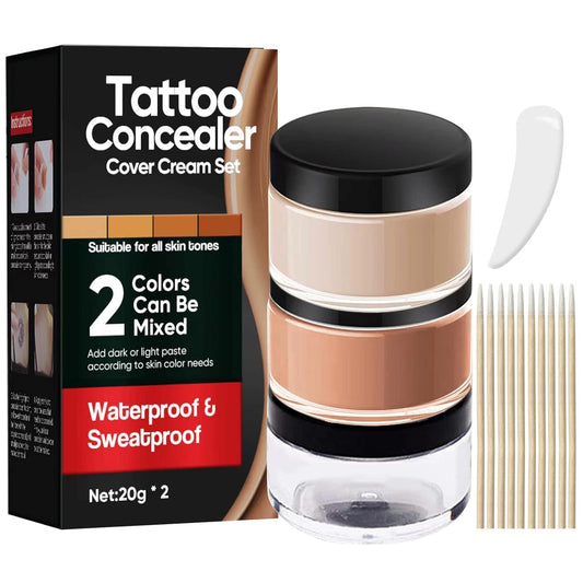 Tattoo Cover Up, Tattoo Cover up Makeup Waterproof, 2 Colors Waterproof Concealer, Professional Waterproof Skin Concealer Set to Cover Tattoo/Birthmarks/Scar for Men and Women