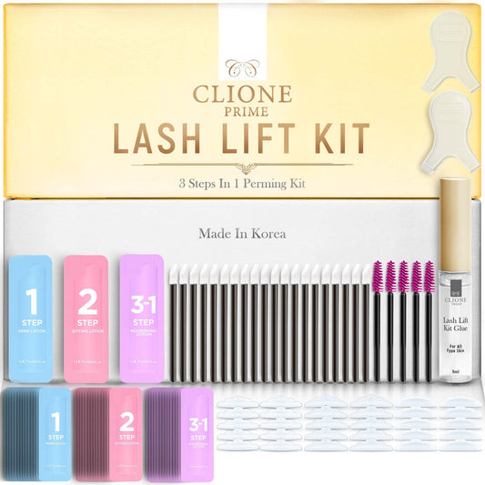 CLIONE PRIME Lash Lift Kit - 97 Pcs Eyelash Lift Kit, 15 Times Use Eyelash Perm Kit, Suitable for Salon & Home Use - Professional Korean Semi Permanent Curling Perming Wave Kit